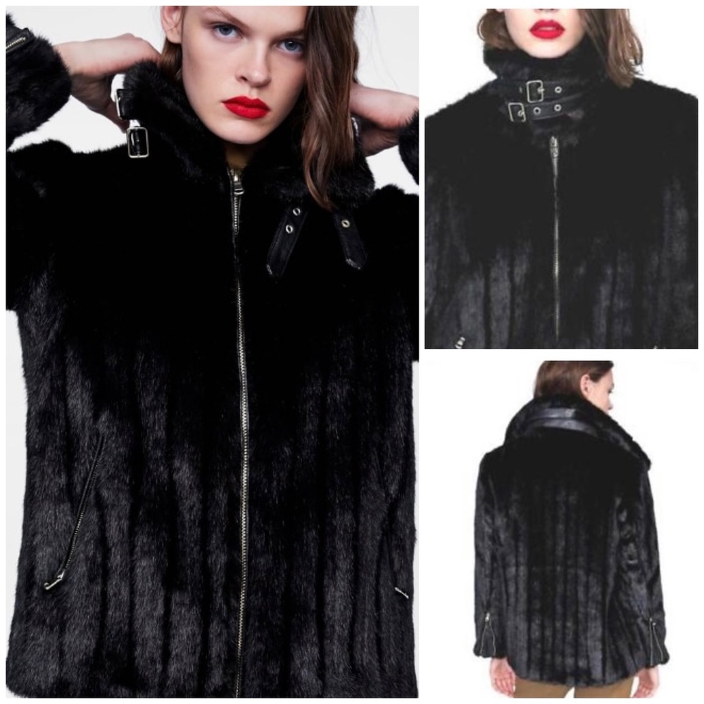 Zara Faux Fur Glam Funnel Neck Jacket
